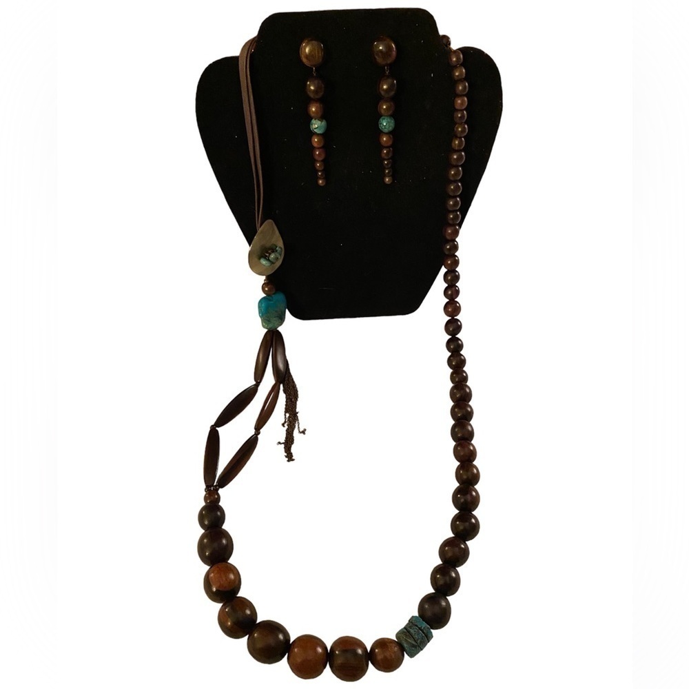 Nature Wood Bead Necklace With Earrings